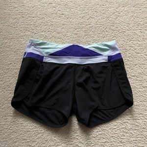 Lululemon athletic short, black with green and purple waistband